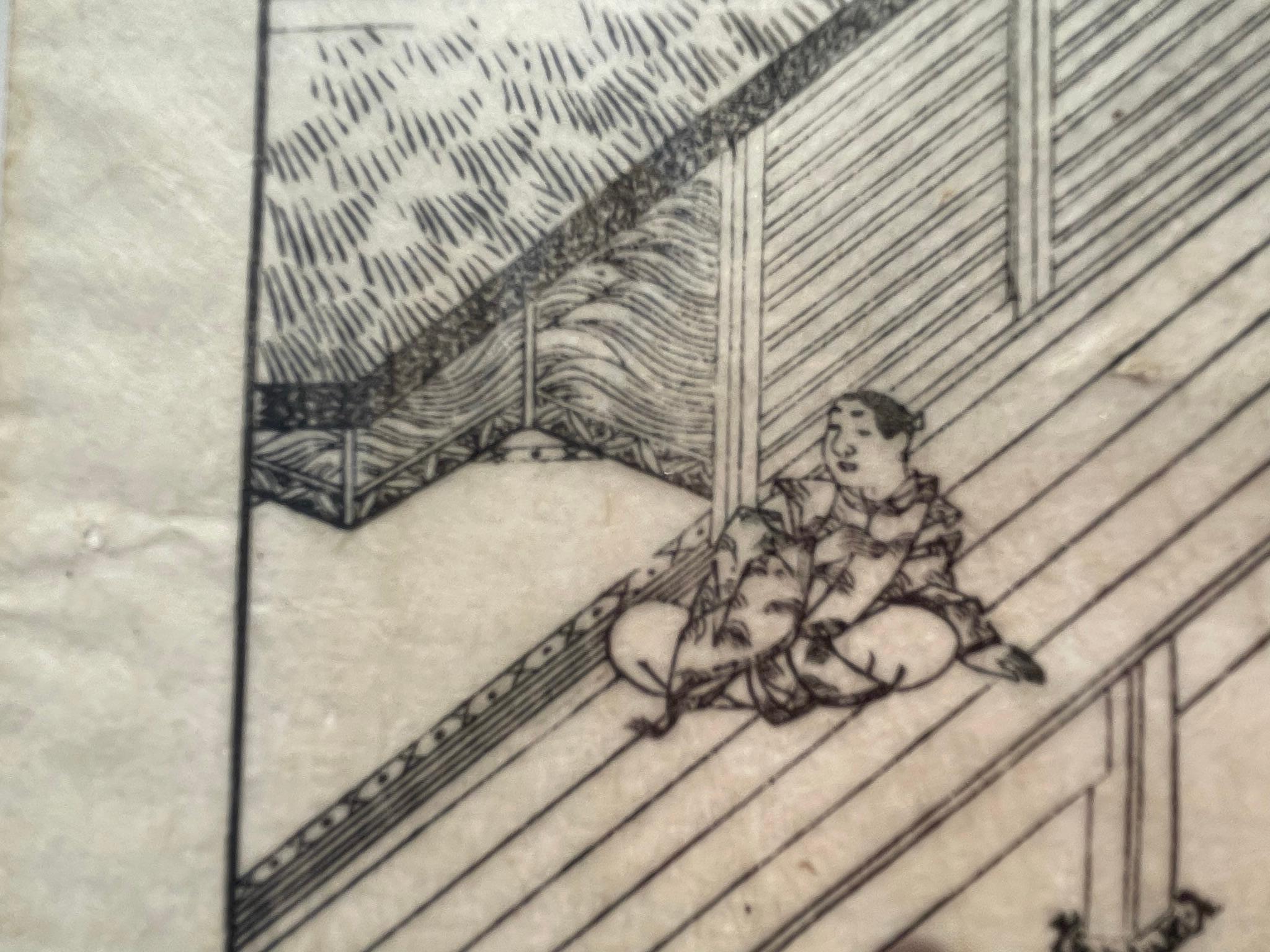 Paire de gravures sur bois de jardin japonaises du 19e siècle, immédiatement encadrables en vente 3