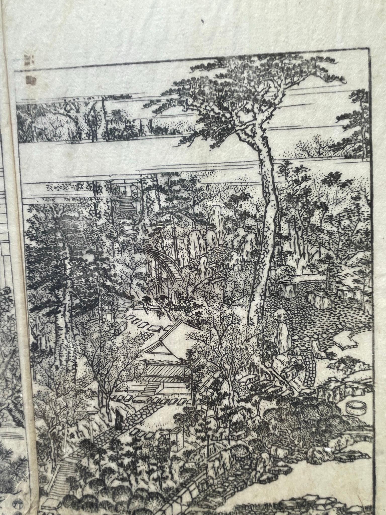 Japanese Pair Old Kyoto Garden Woodblock Prints 19thc immediately Frameable For Sale 7