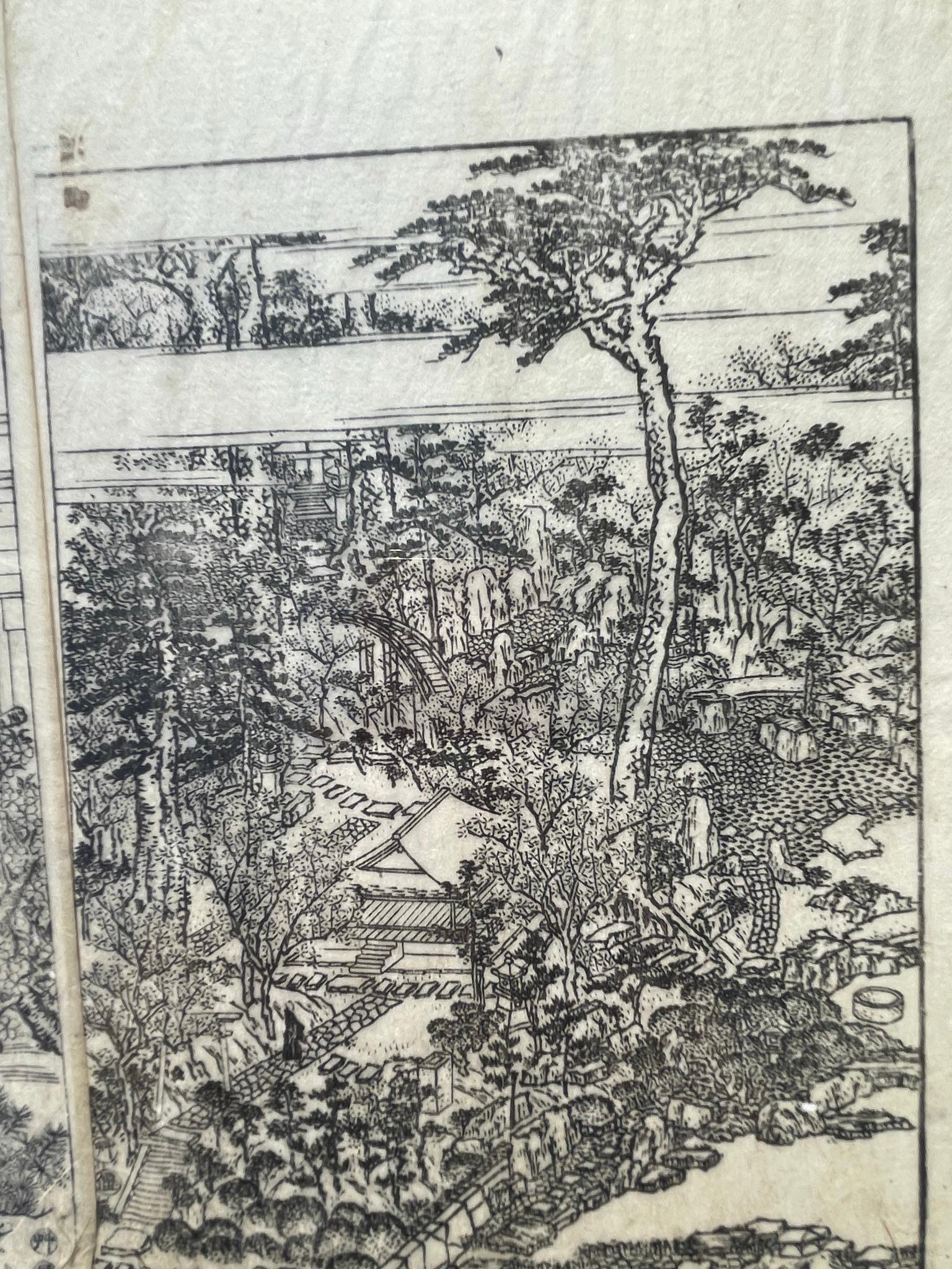 Japanese Pair Antique Kyoto Garden Woodblock Prints 19thc, immediately Frameable For Sale 7