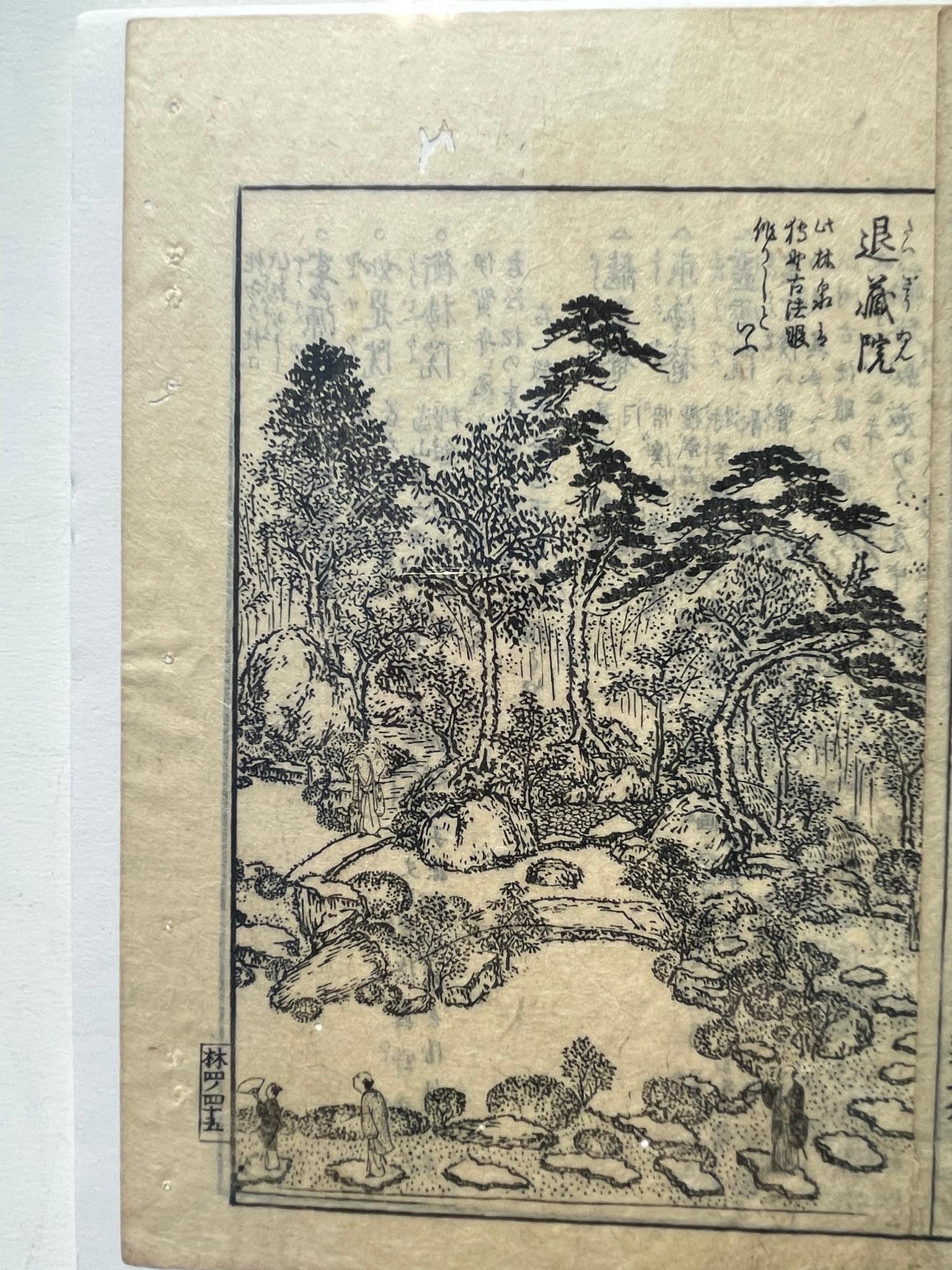 19th Century Japanese Pair Old Kyoto Garden Woodblock Prints 19thc immediately Frameable For Sale