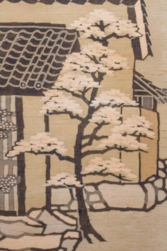 Japanese Two-Panel Screen Kyoto Town Street Scene