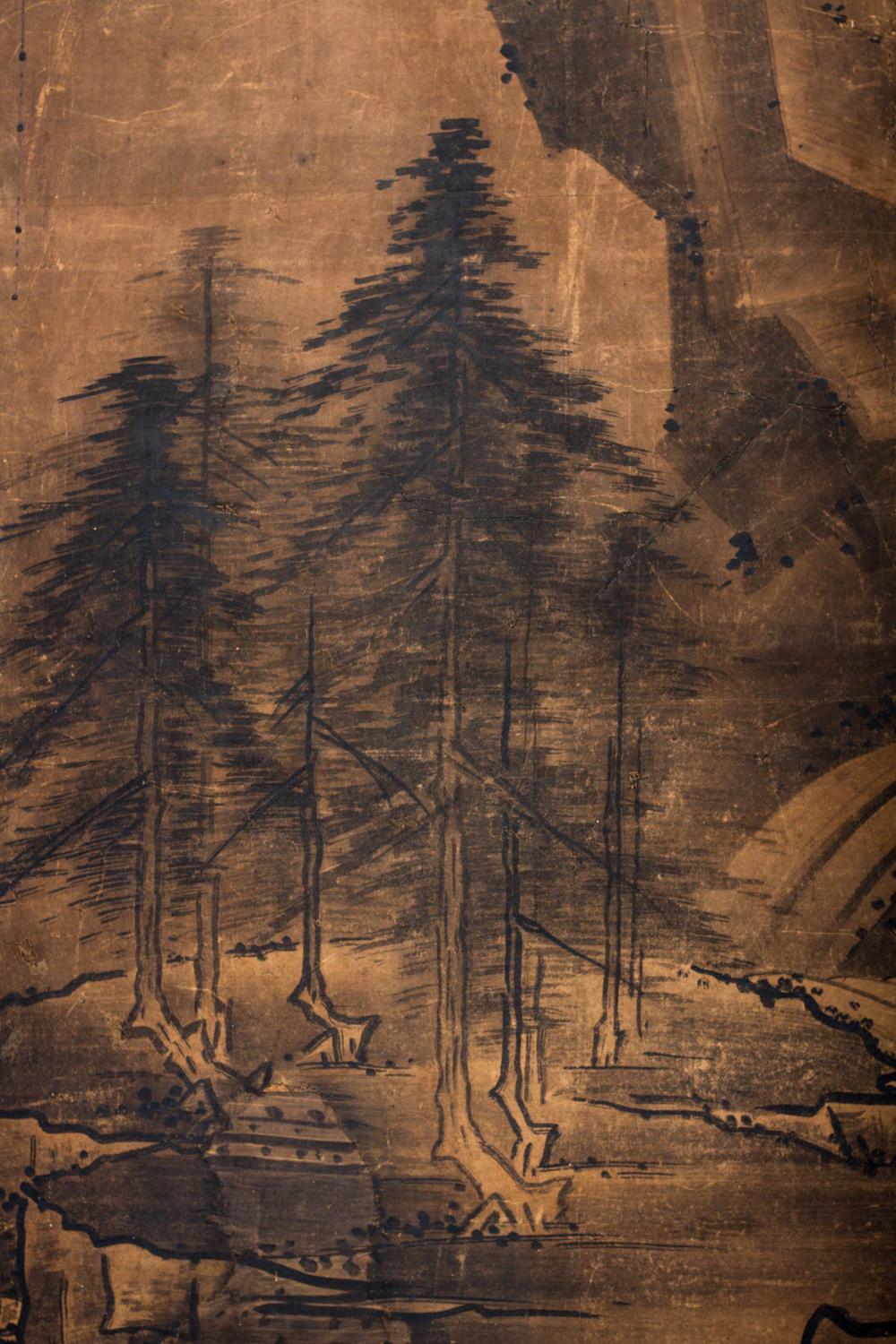 Le Suiboku est un style de peinture à l'encre qui rappelle la façon de peindre des calligraphes. Peinture magistrale de la période Muromachi (1336-1573), unique par son style et sa force pour la période, avec des lignes très audacieuses. Peinture de