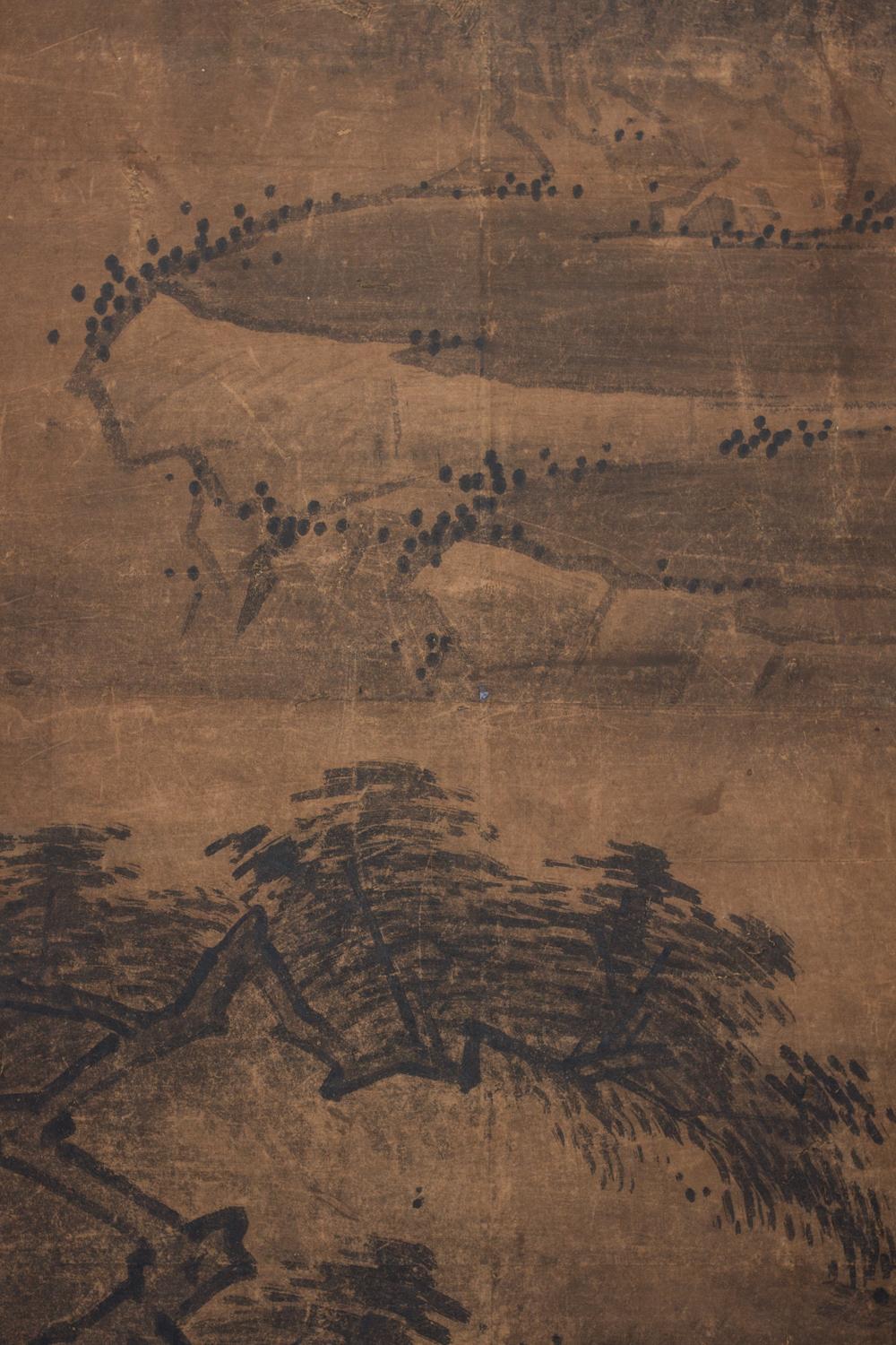 Paravent japonais à deux panneaux - Paysage Suiboku en style Sesshu Bon état - En vente à Hudson, NY