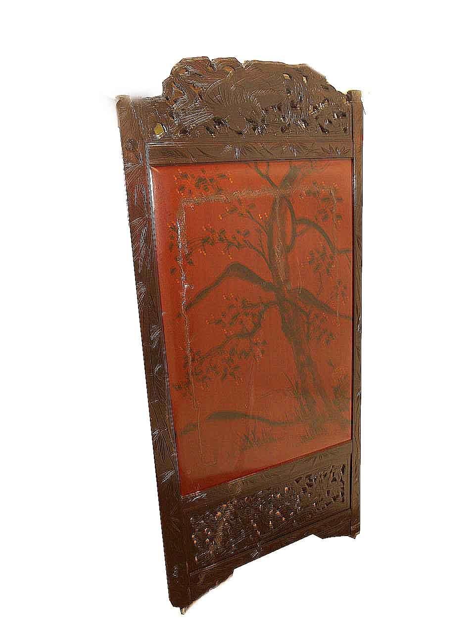 Japanese Two Panel Carved Lacquer Screen 7