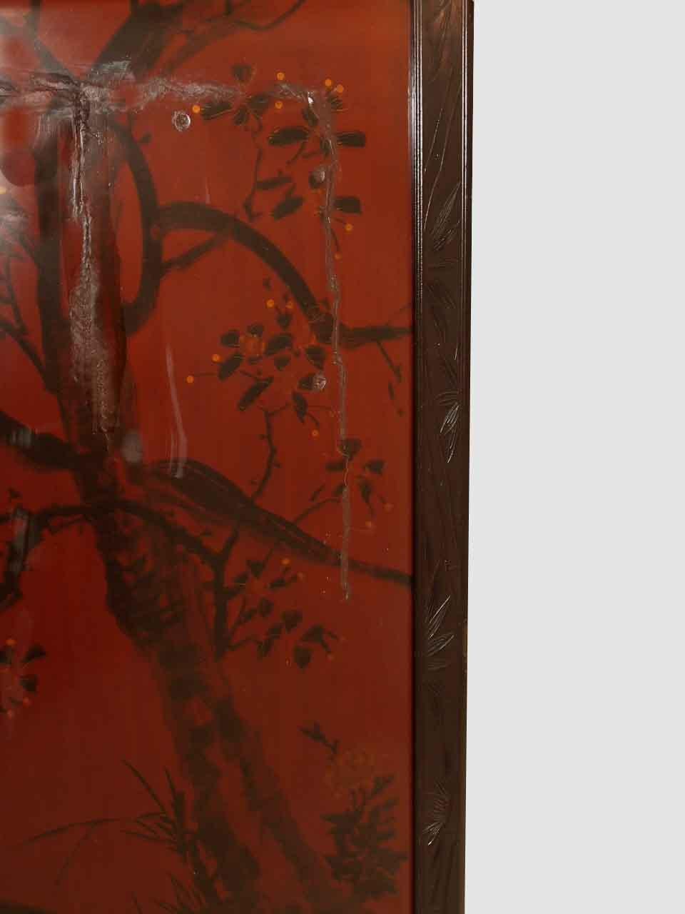 Japanese Two Panel Carved Lacquer Screen 9