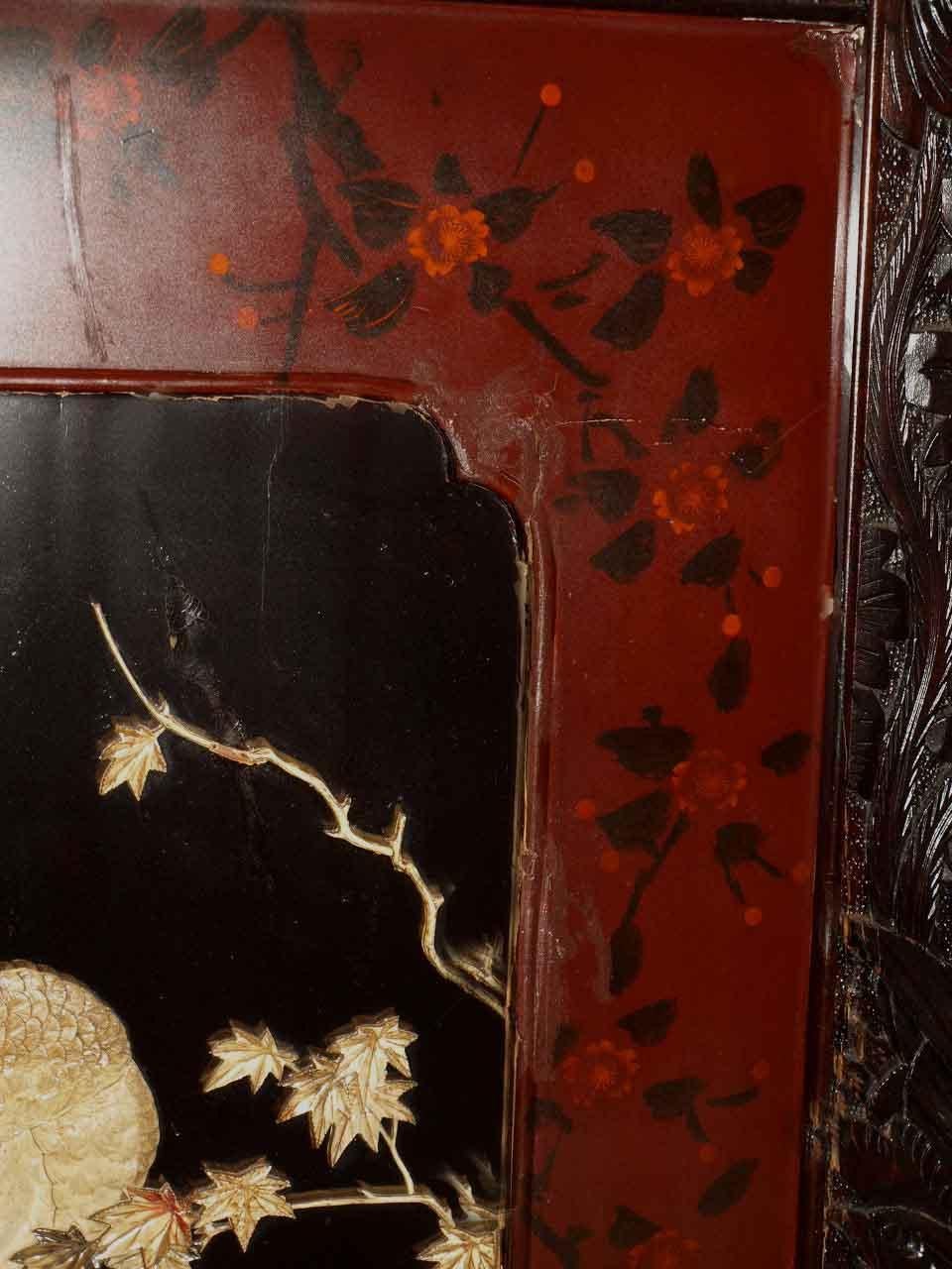 Japanese Two Panel Carved Lacquer Screen 11