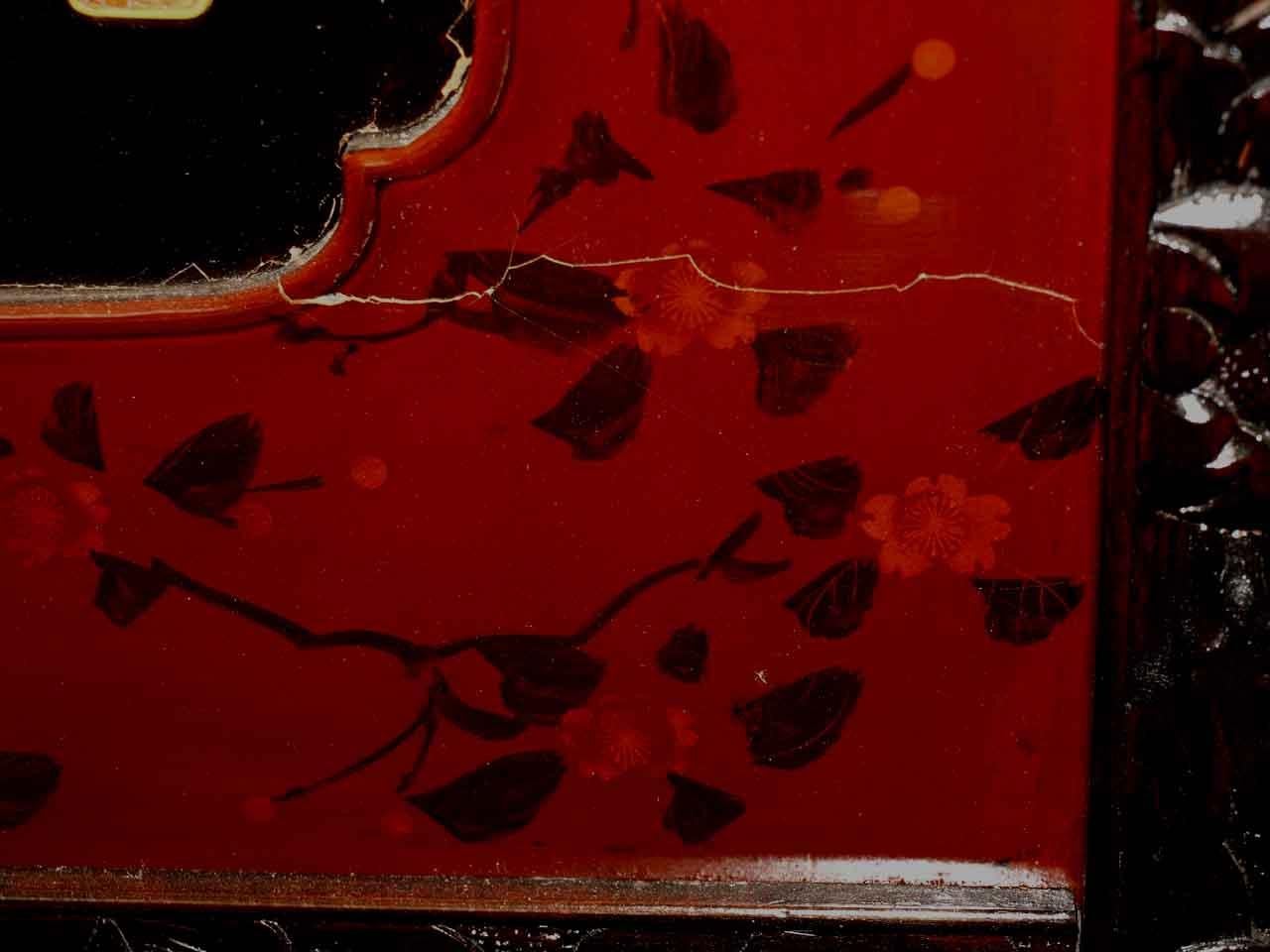 Japanese Two Panel Carved Lacquer Screen 12