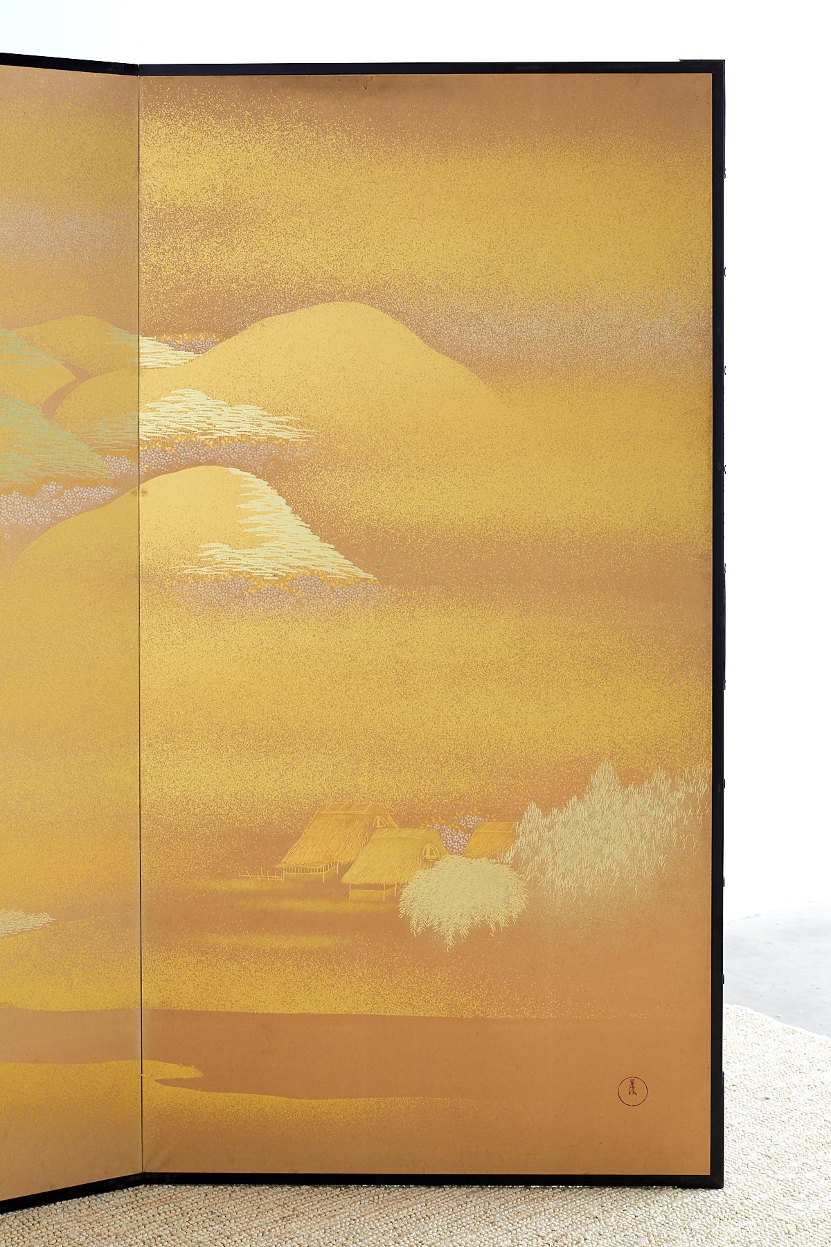 Japanese Two-Panel Gold Leaf Screen by Yoshikawa For Sale 2