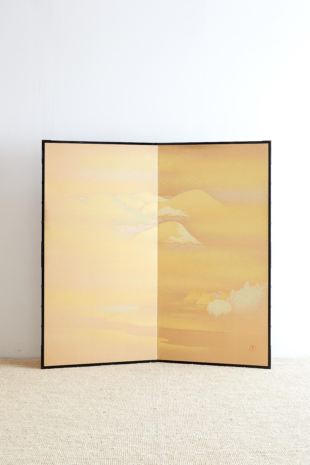 Chinese Japanese Two-Panel Gold Leaf Screen by Yoshikawa For Sale