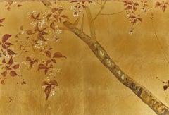 Japanese Two-Panel Gold Leaf Screen with Summer Flowers, Taisho Period, c. 1920