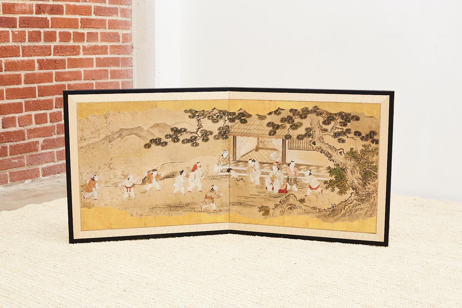 Japanese Two-Panel Kano School Meiji Period Screen 5