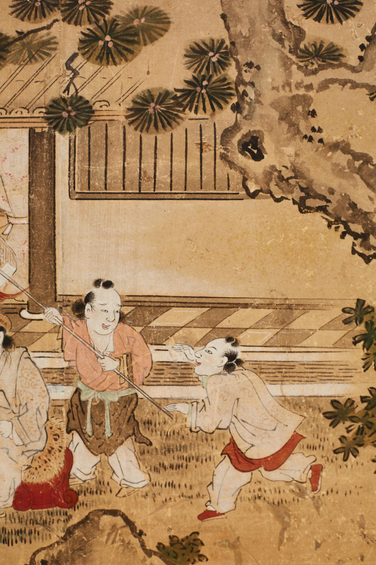 19th Century Japanese Two-Panel Kano School Meiji Period Screen