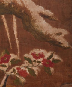 Japanese Two-Panel Kano School Screen with Heron and Camellias