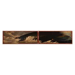 Japanese Two Panel Lacquer Screen, Waves on a Shoreline