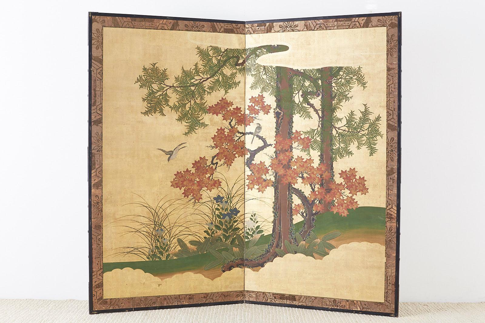 Japanese Two-Panel Meiji Screen Autumn Landscape 12