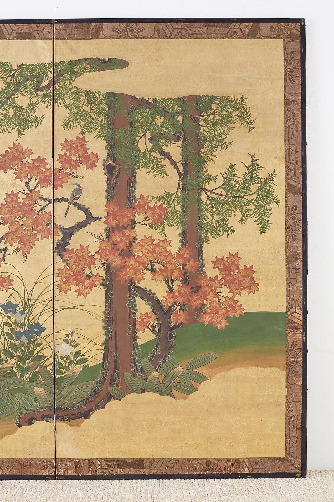 Japanese Two-Panel Meiji Screen Autumn Landscape In Good Condition In Rio Vista, CA