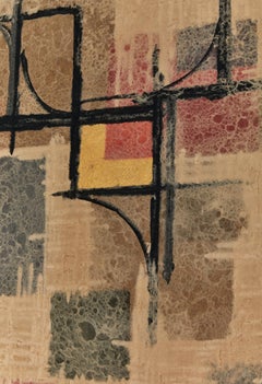 Japanese Two Panel Obara Screen: Mid Century Abstract