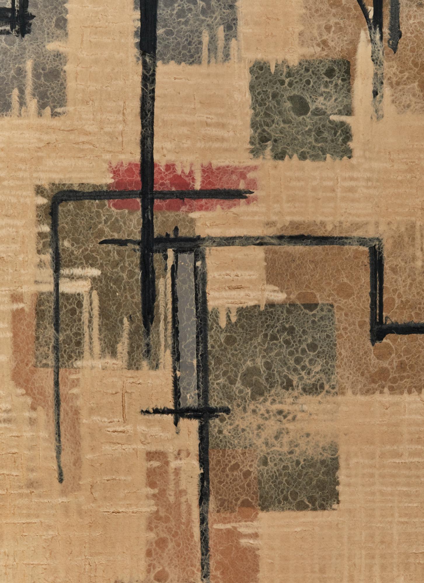 Japanese Two Panel Obara Screen: Mid Century Abstract In Good Condition For Sale In Hudson, NY