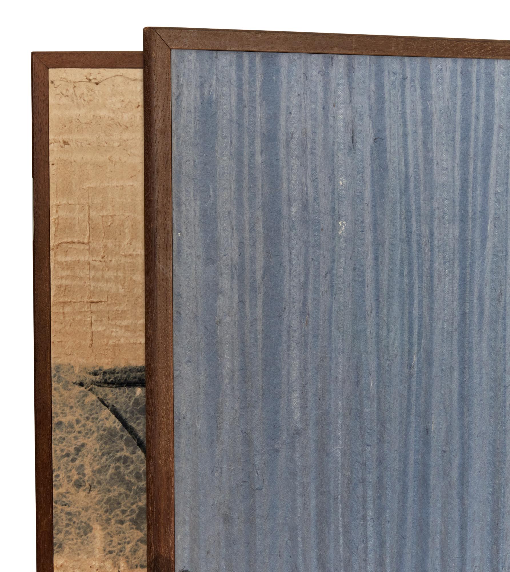 Japanese Two Panel Obara Screen: Mid Century Abstract For Sale 4