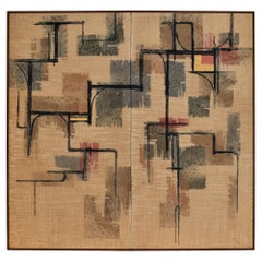 Japanese Two Panel Obara Screen: Mid Century Abstract