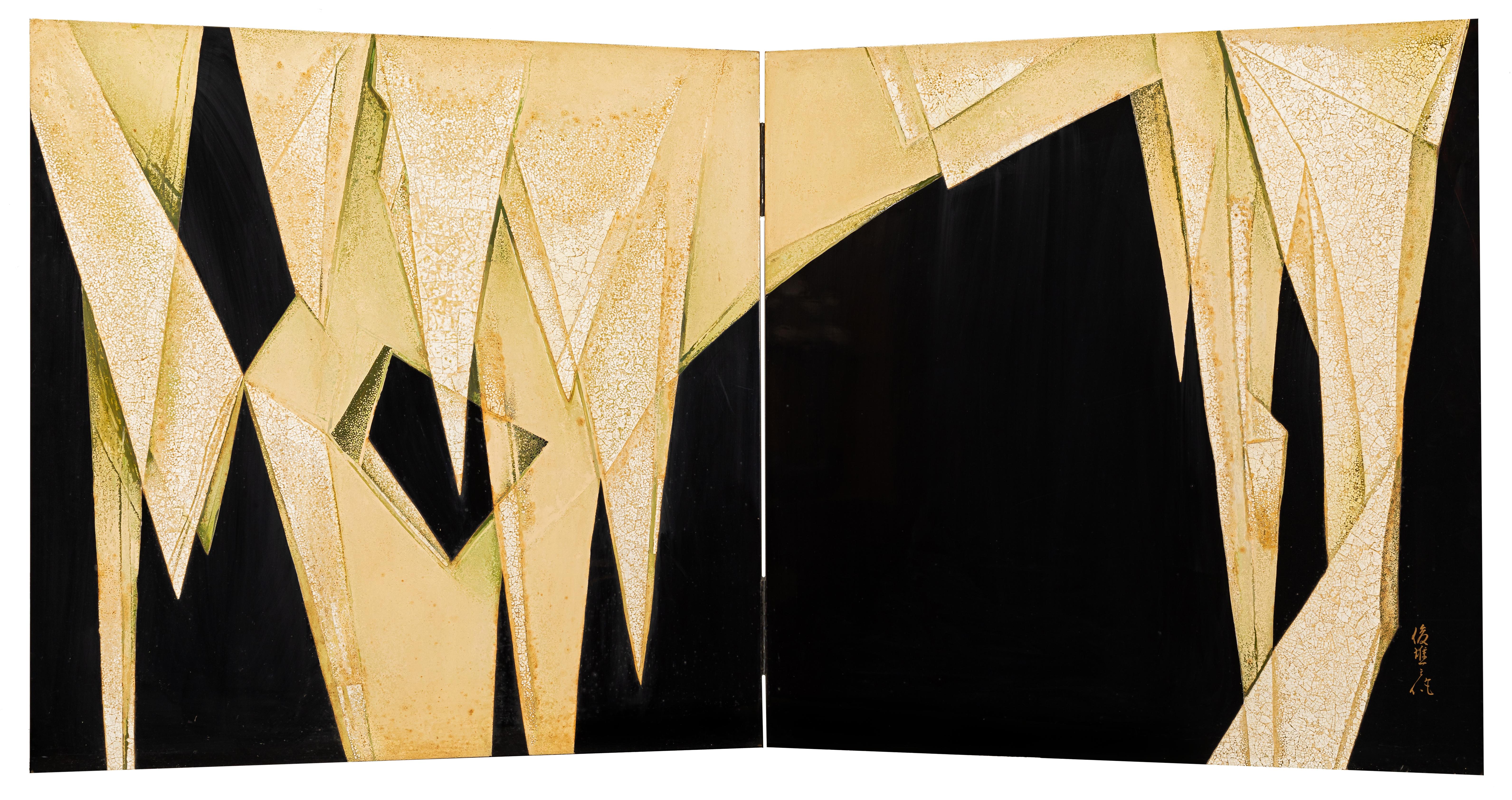 Japanese Two Panel Screen Abstract Design For Sale 7