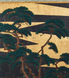 Japanischer Zwei-Panel-Bildschirm: Abstrakte Wasser-Landschaft