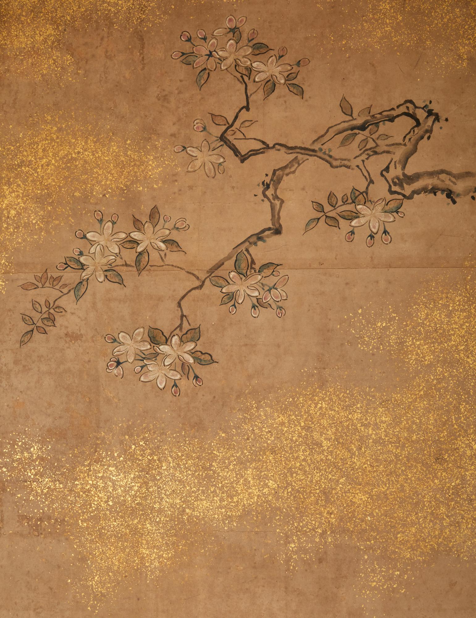 Paravent japonais à deux panneaux : Volaille amoureuse dans un paysage de jardin escarpé Bon état - En vente à Hudson, NY