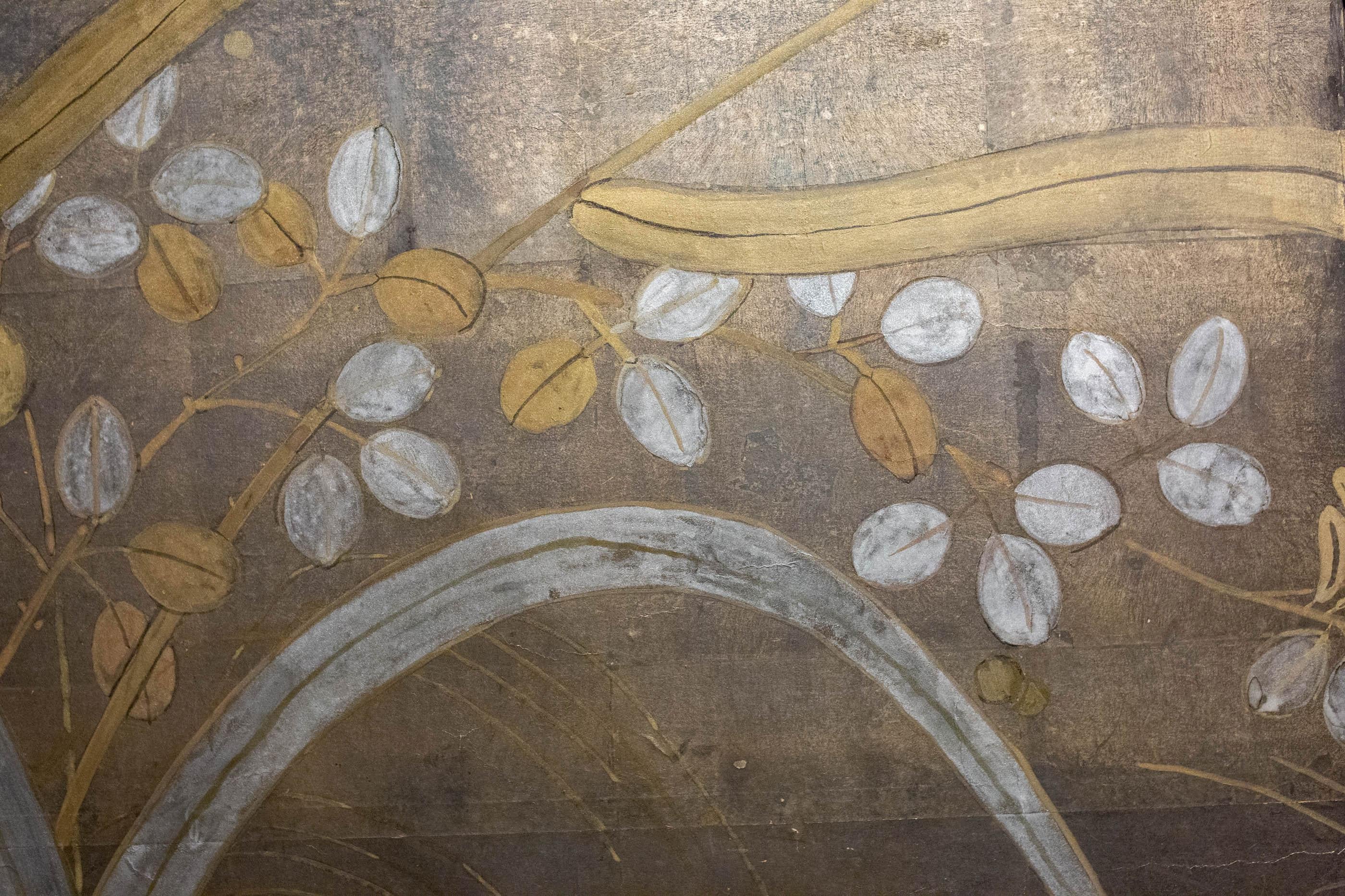 Paper Japanese Two-Panel Screen, Autumn Flower and Moon on Silver For Sale