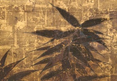 Japanese Two Panel Screen: Bamboo on gold