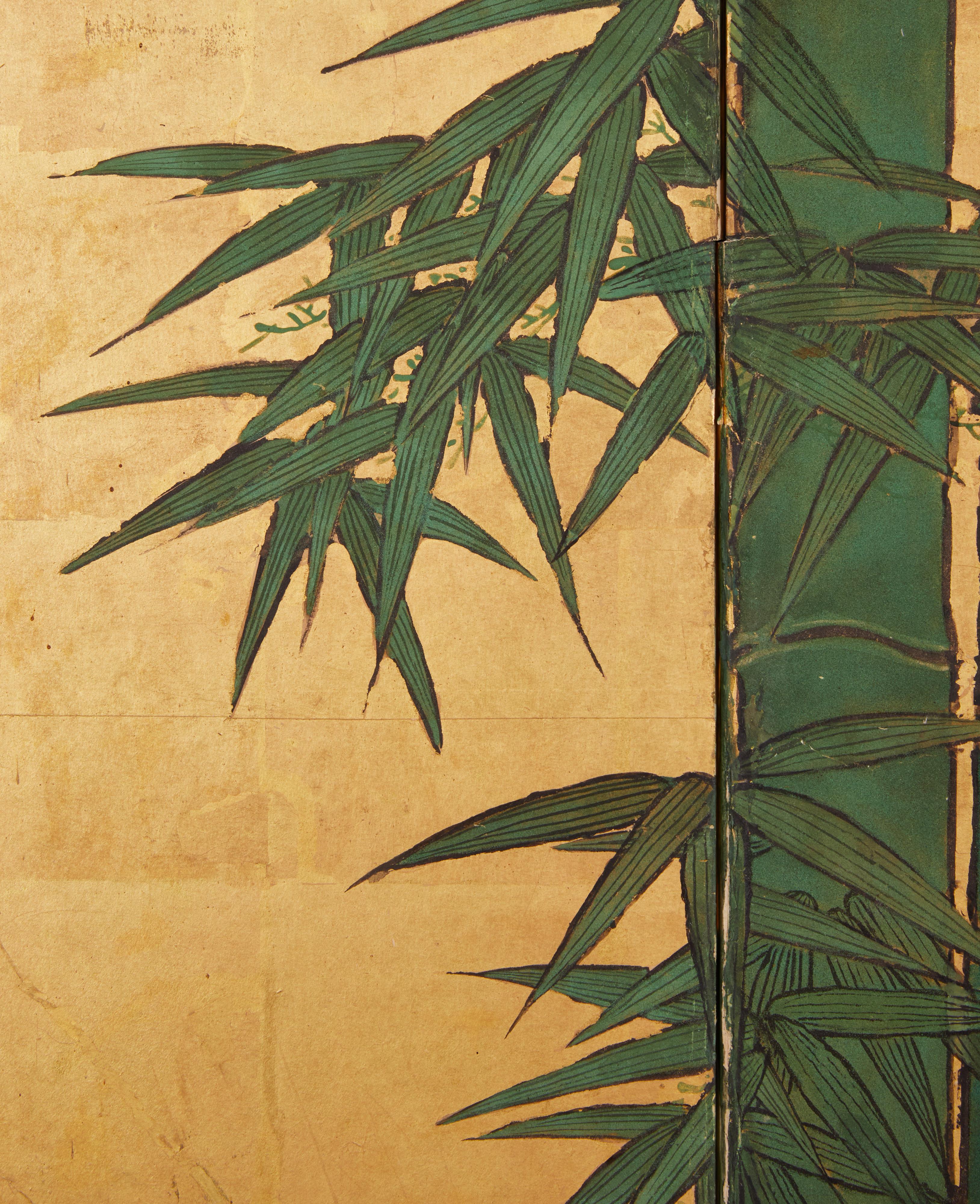 Japanese Two Panel Screen: Bamboo on Gold In Good Condition For Sale In Hudson, NY