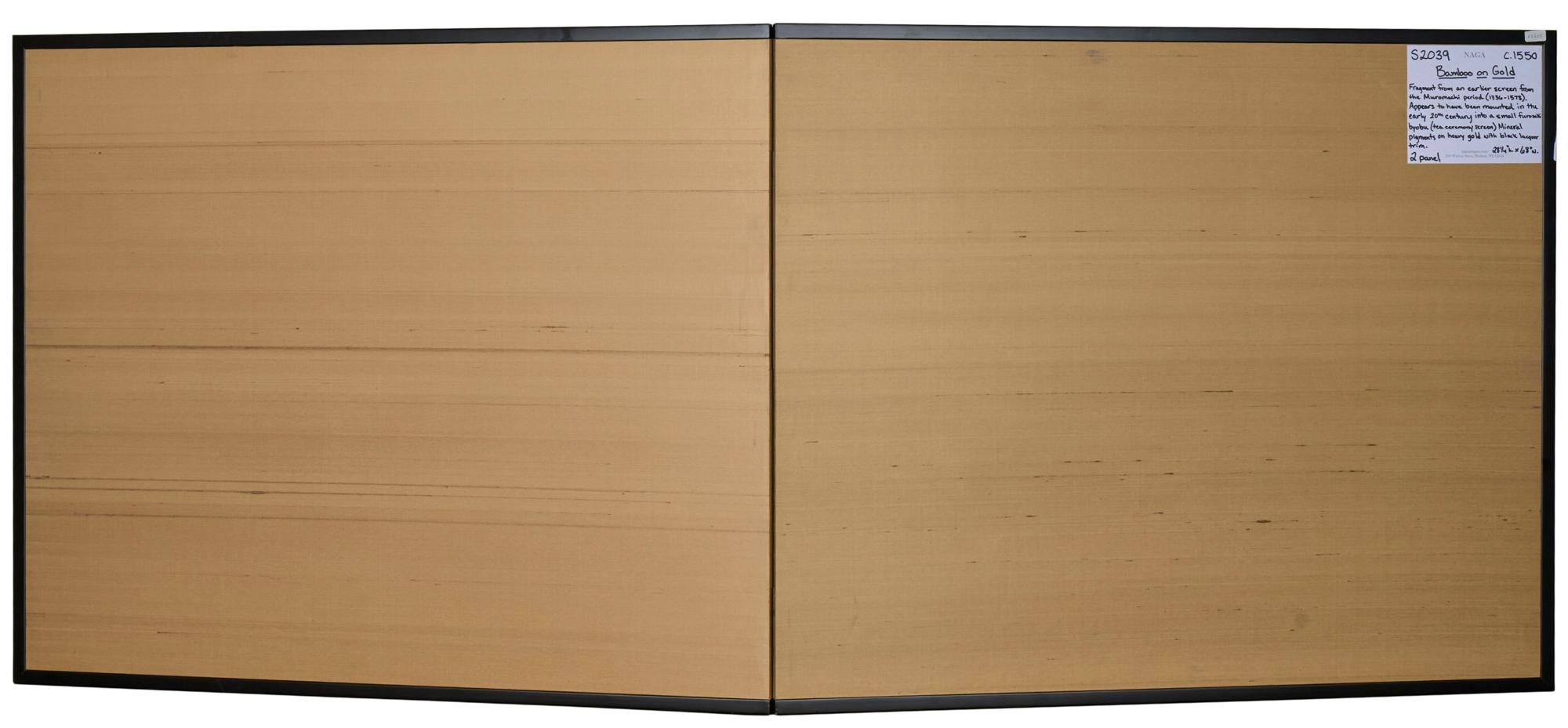 Japanese Two Panel Screen: Bamboo on gold (18. Jahrhundert und früher) im Angebot