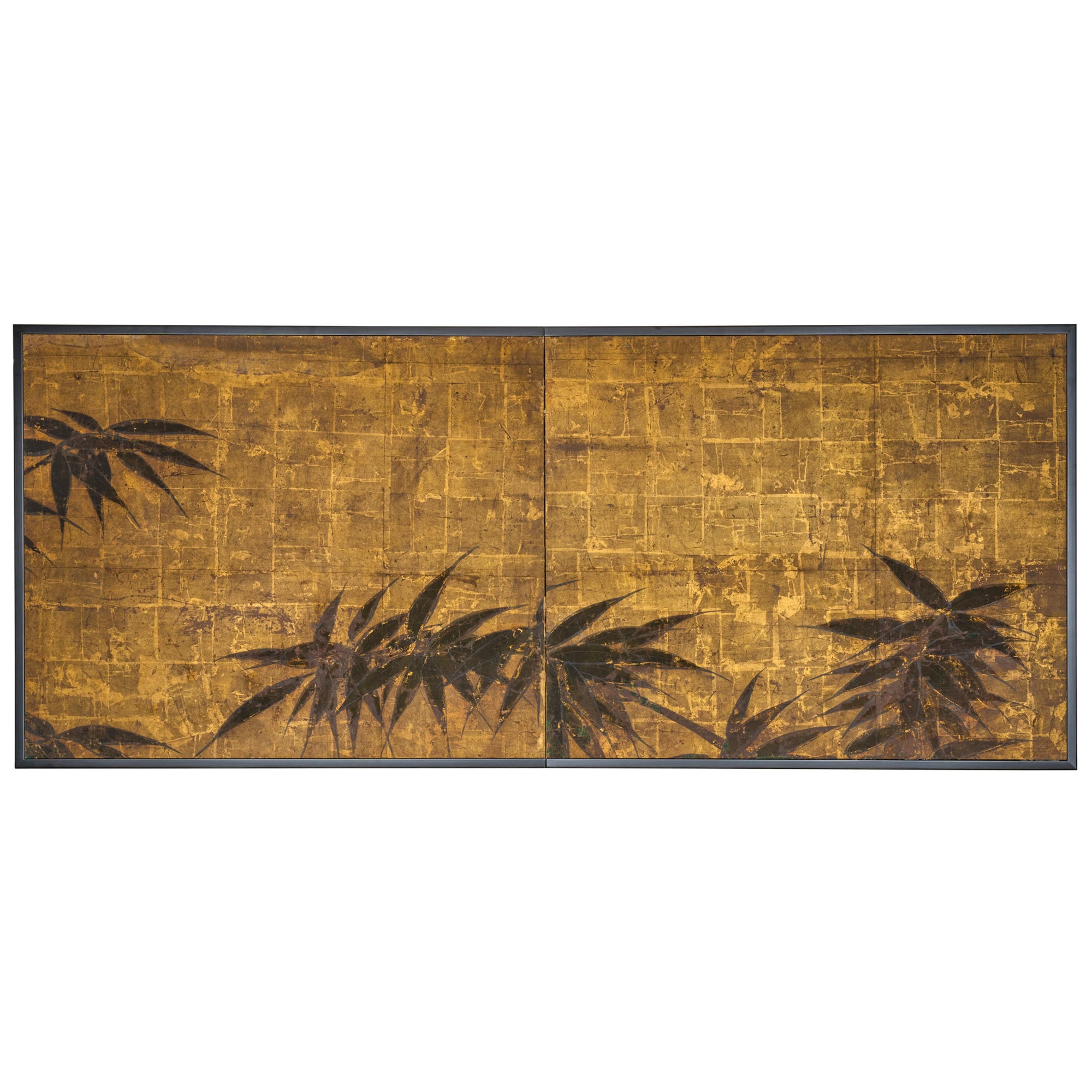 Japanese Two Panel Screen: Bamboo on gold