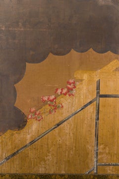 Japanese Two-Panel Screen Birds on a Fence