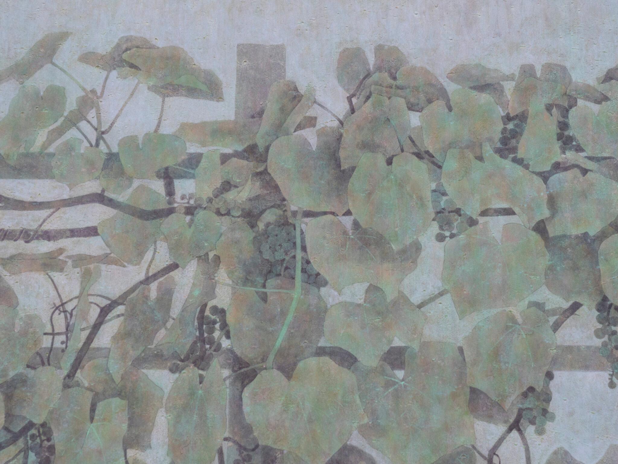 Japanese Two Panel Screen: Blue Vine In Good Condition For Sale In Hudson, NY