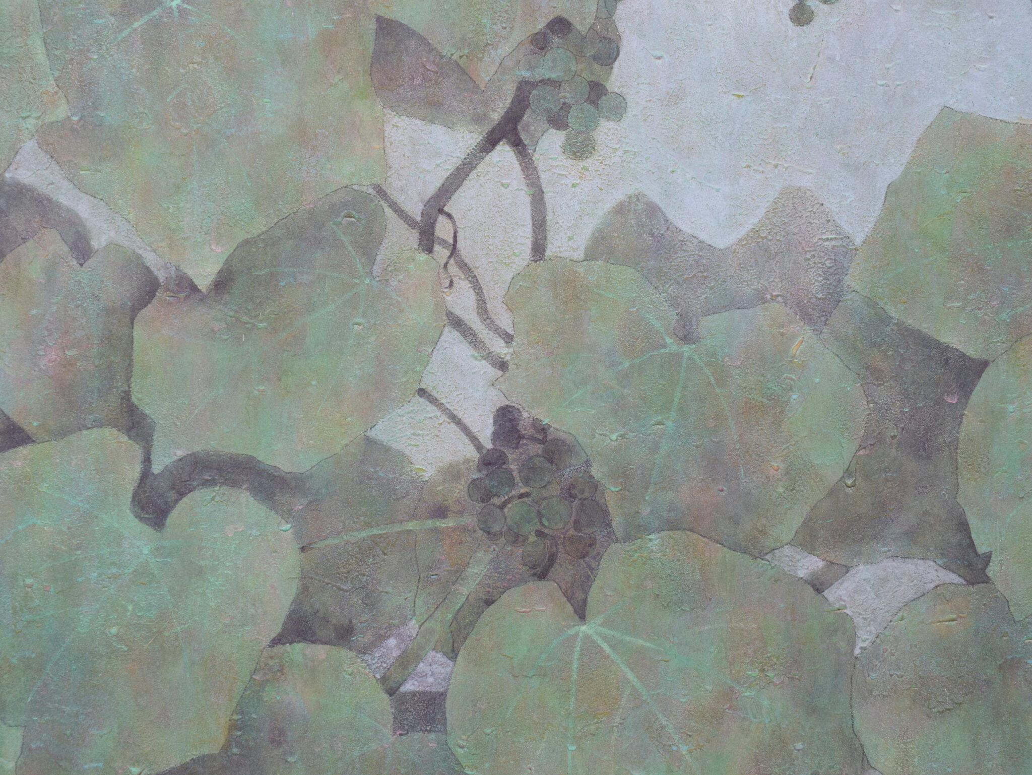 Wood Japanese Two Panel Screen: Blue Vine For Sale