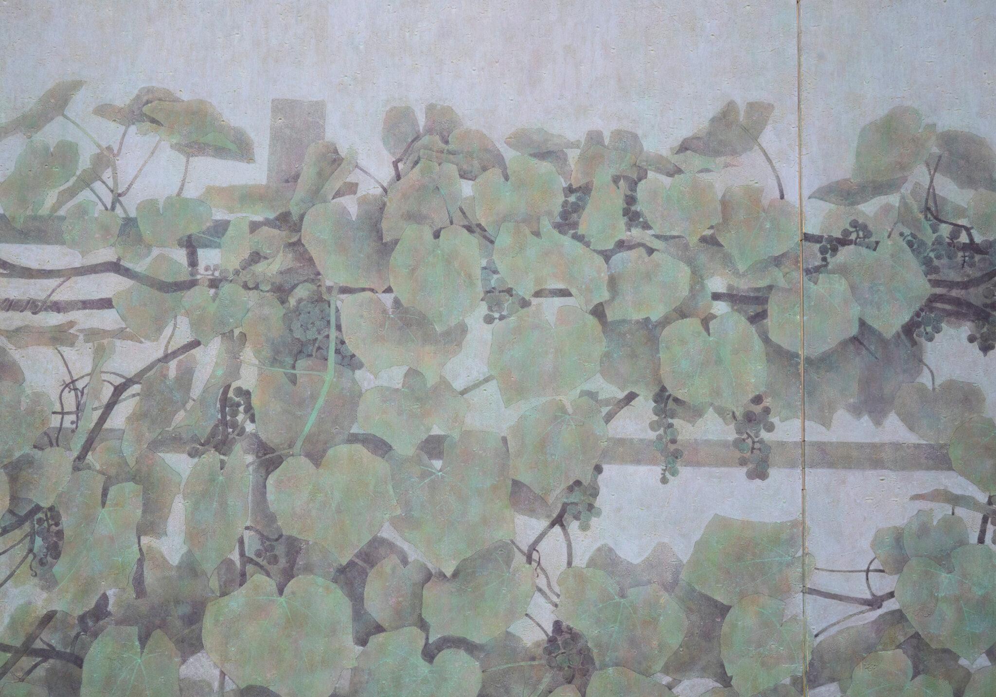 Japanese Two Panel Screen: Blue Vine For Sale 1