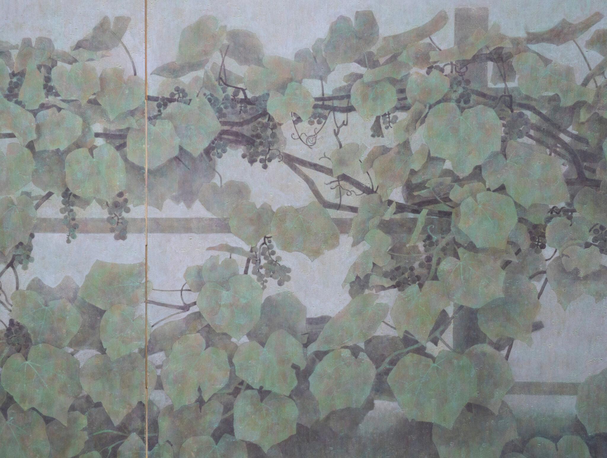 Japanese Two Panel Screen: Blue Vine For Sale 2