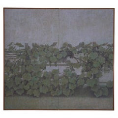 Japanese Two Panel Screen: Blue Vine