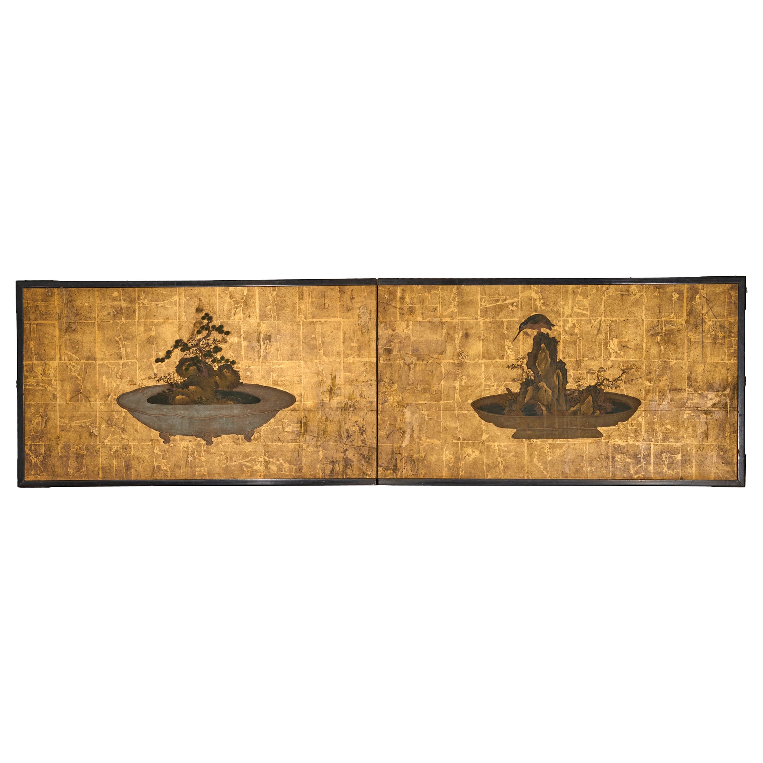 Japanese Two Panel Screen: Bonsai For Sale