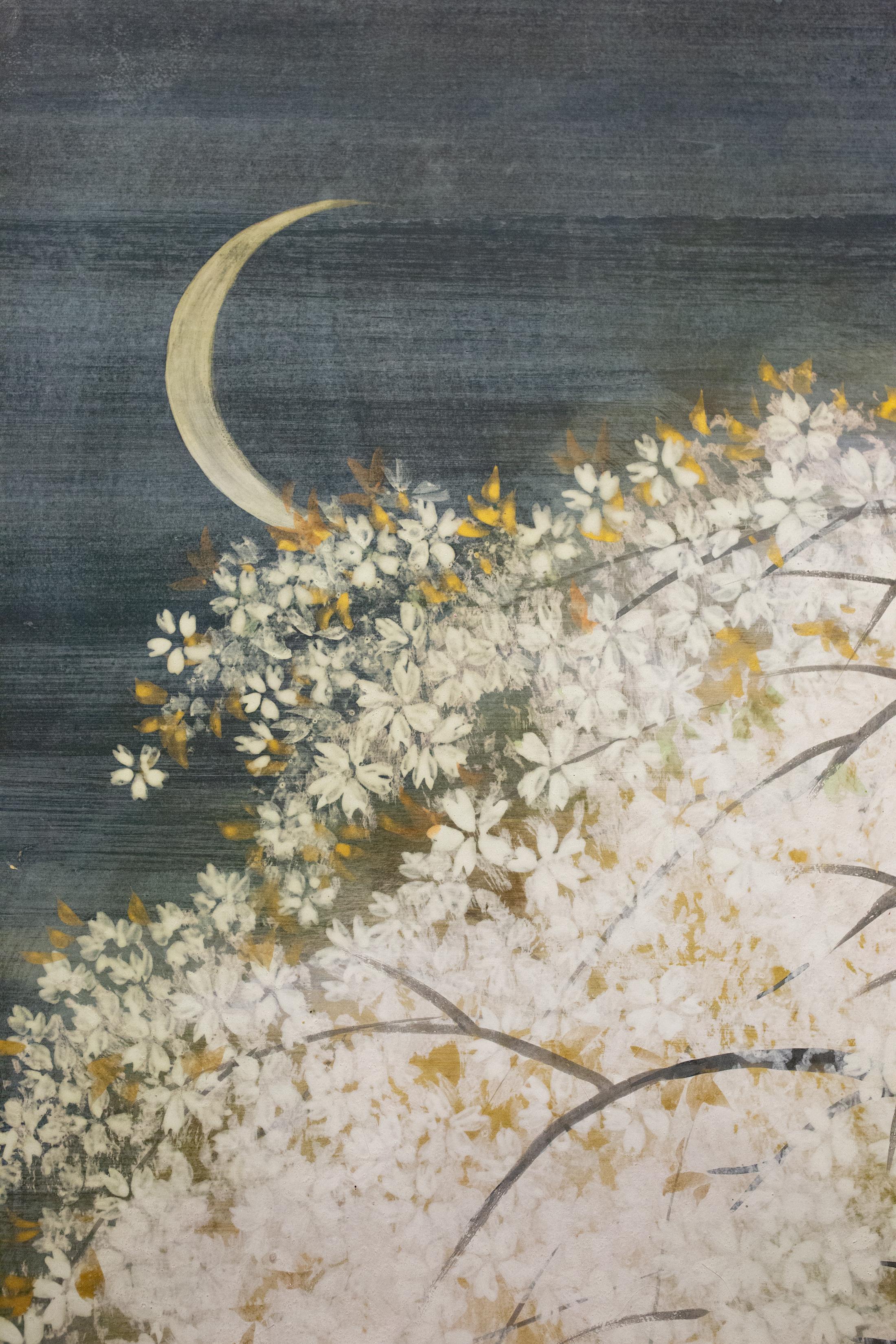 Japanese Two Panel Screen: Yozakura (Cherry Blossom Viewing at Night) 1