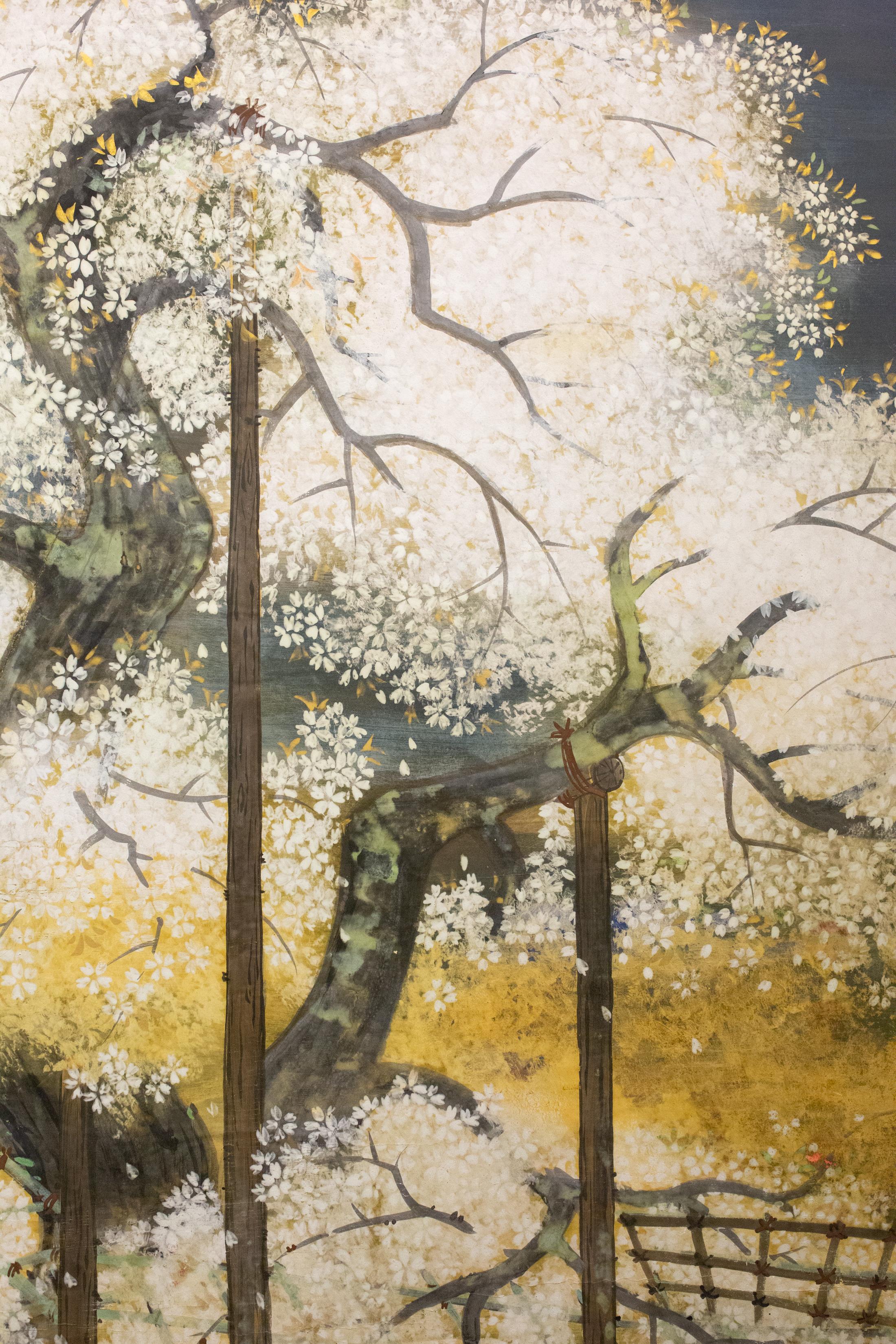 Japanese Two Panel Screen: Yozakura (Cherry Blossom Viewing at Night) 2