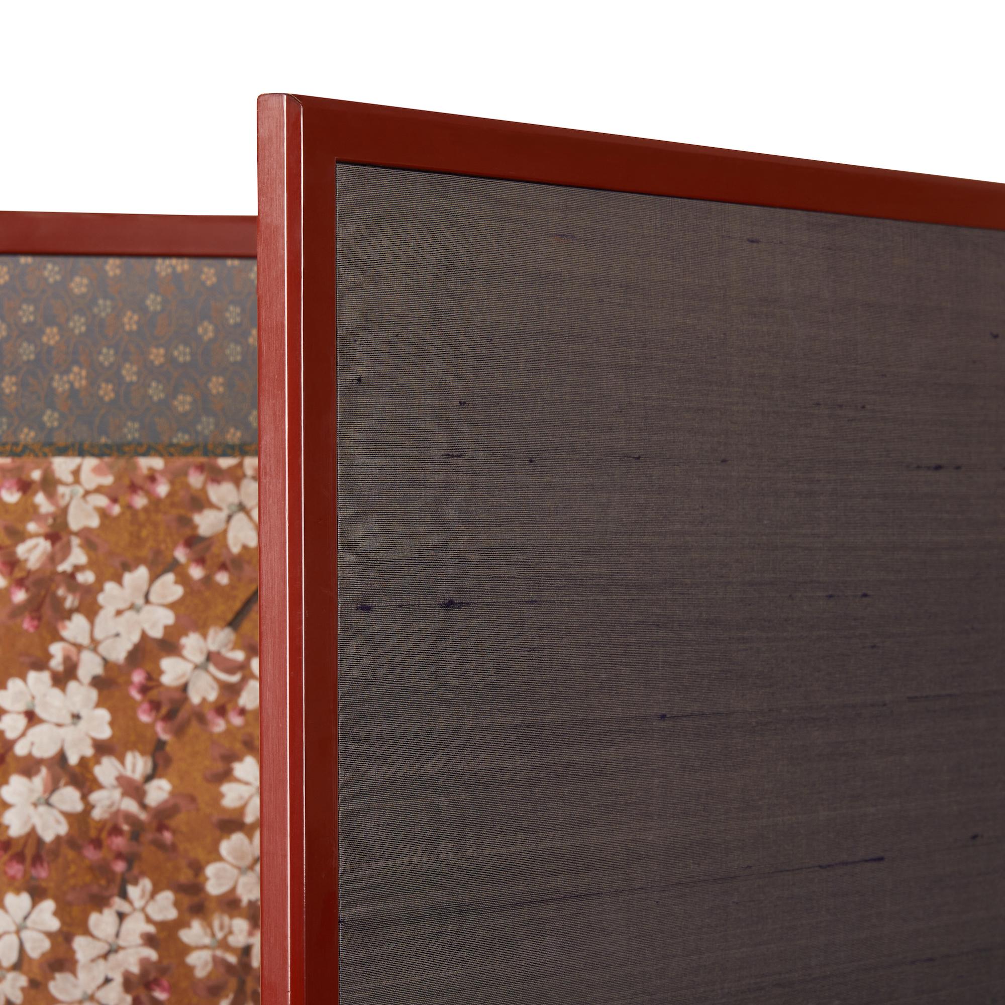 Japanese Two Panel Screen, Cherry Blossoms in Willow Landscape For Sale 4
