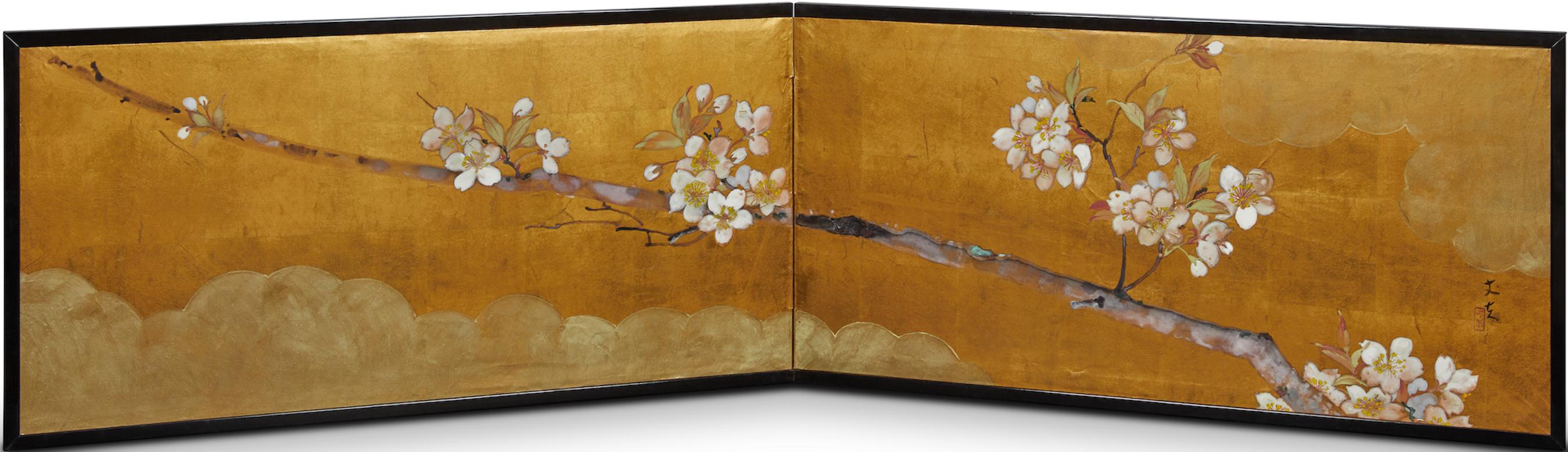 Japanese Two-Panel Screen, Cherry Blossoms on Gold 5