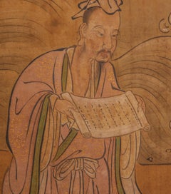 Japanischer Raumteiler mit zwei Tafeln: Chinesische literarische Figuren in Meereslandschaft