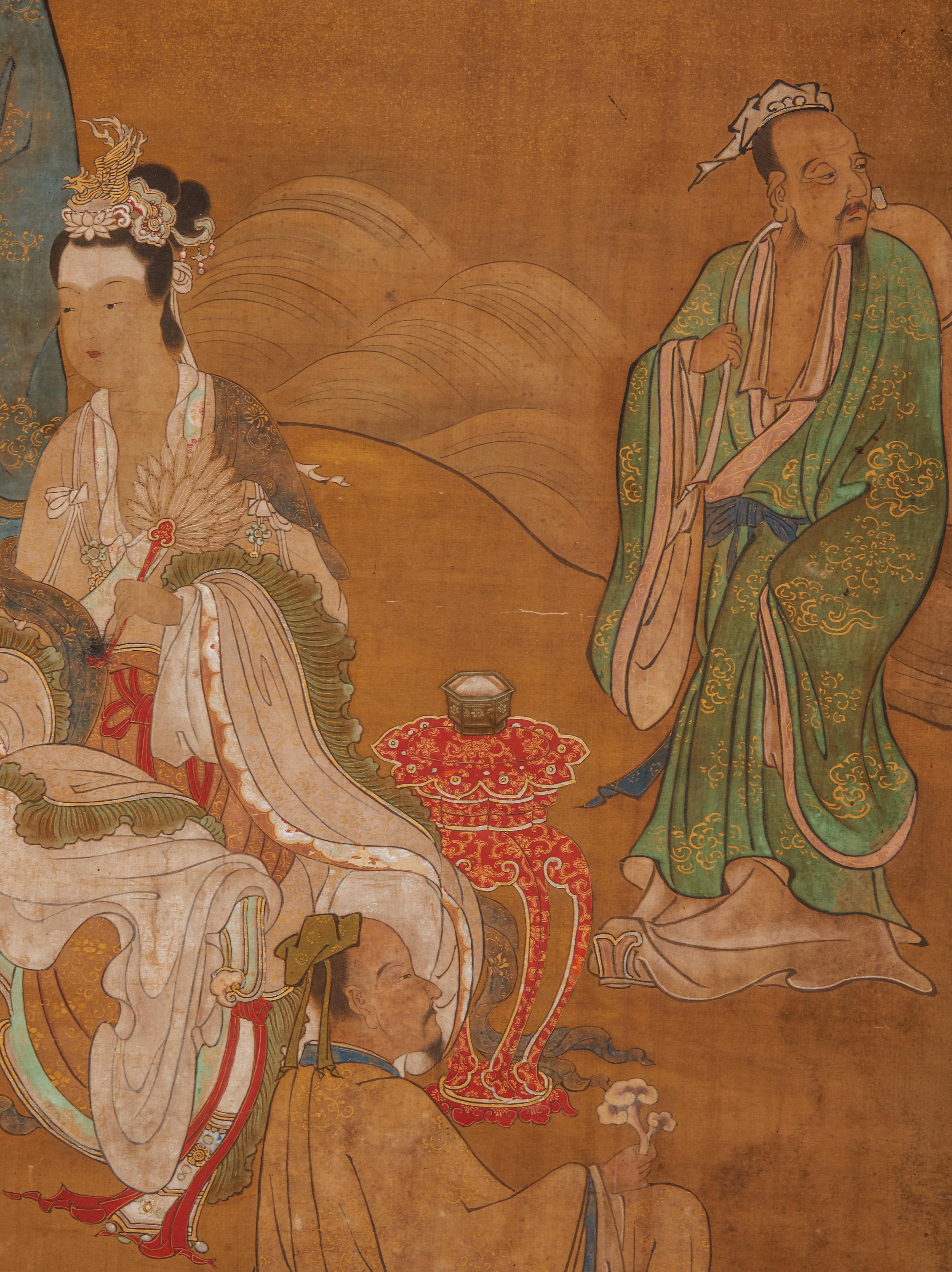 19th Century Japanese Two Panel Screen, Chinese Literary Figures in Seascape For Sale