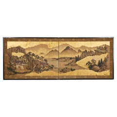 Japanese Two Panel Screen: Chinese Mountain Landscape