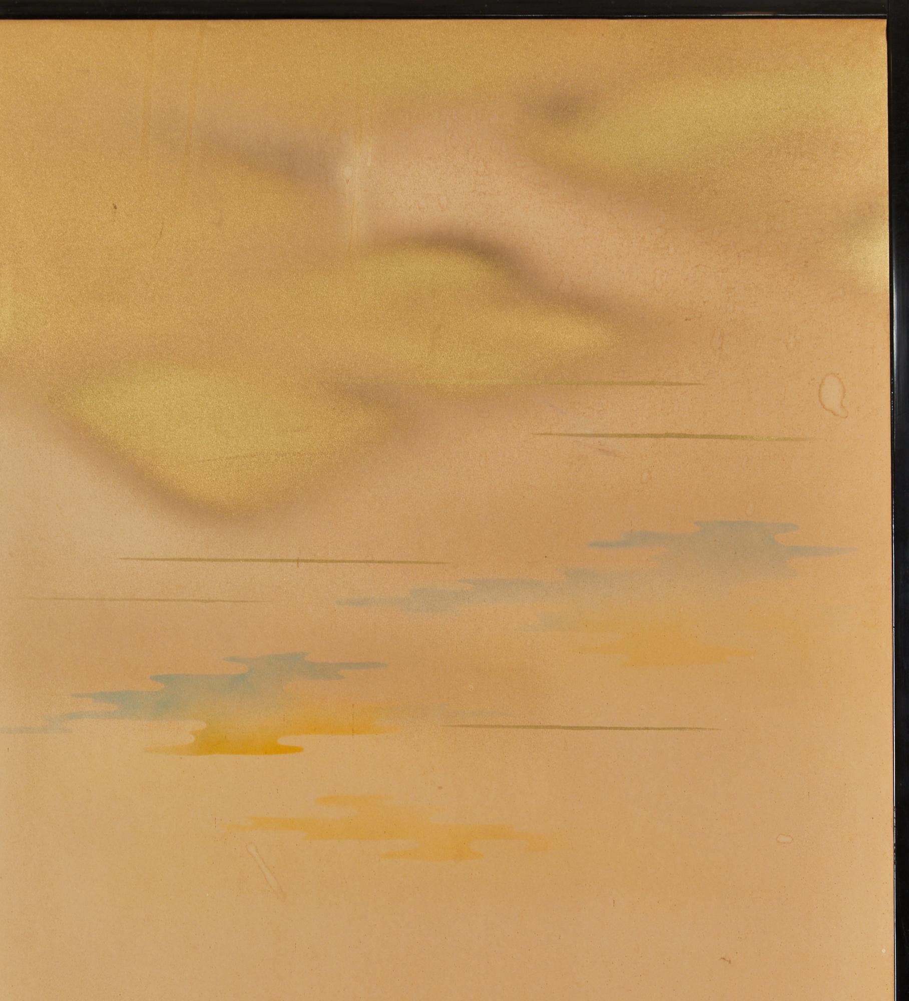 Gold Japanese Two Panel Screen: Clearing Skies For Sale
