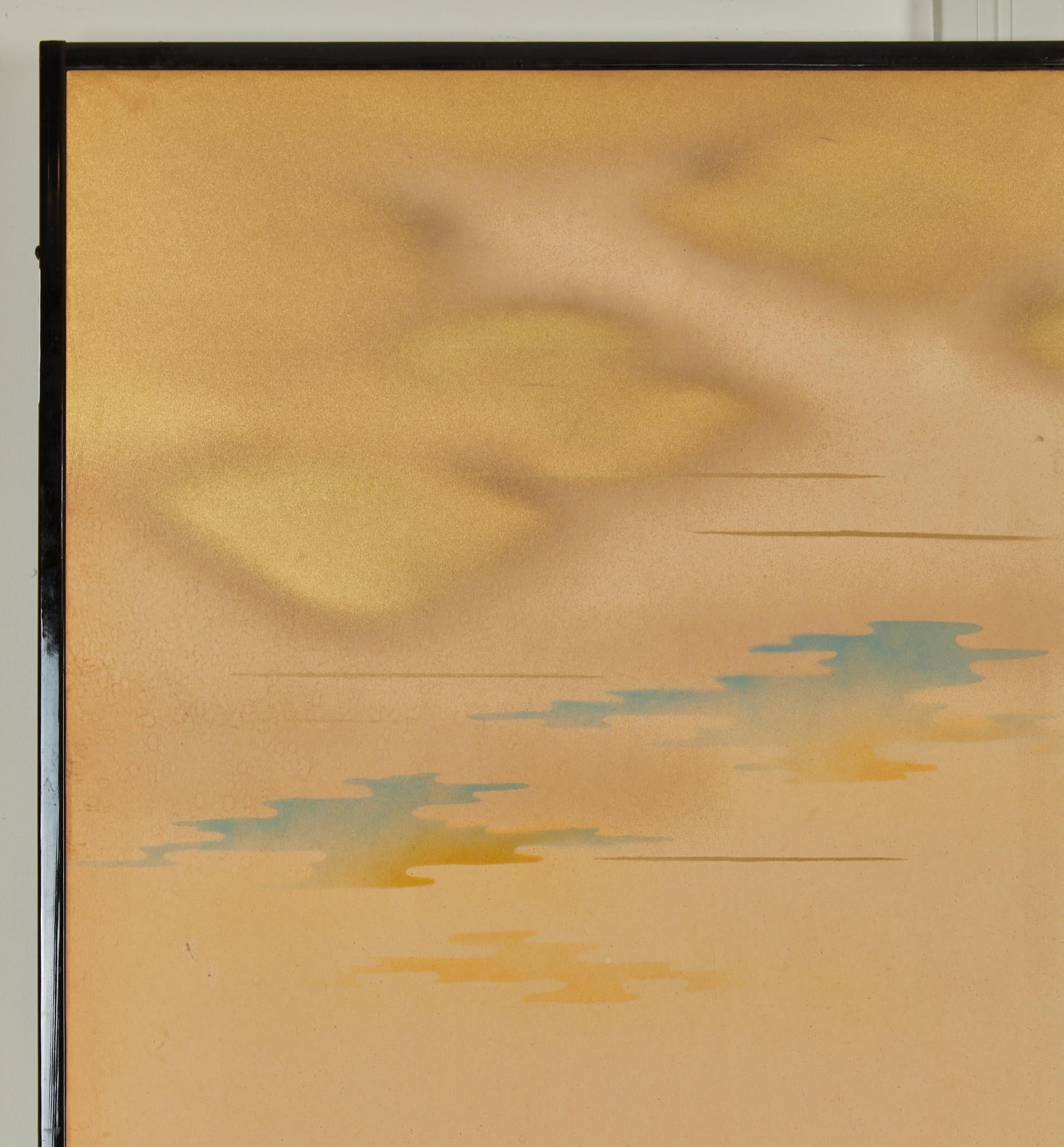 Japanese Two Panel Screen: Clearing Skies For Sale 1