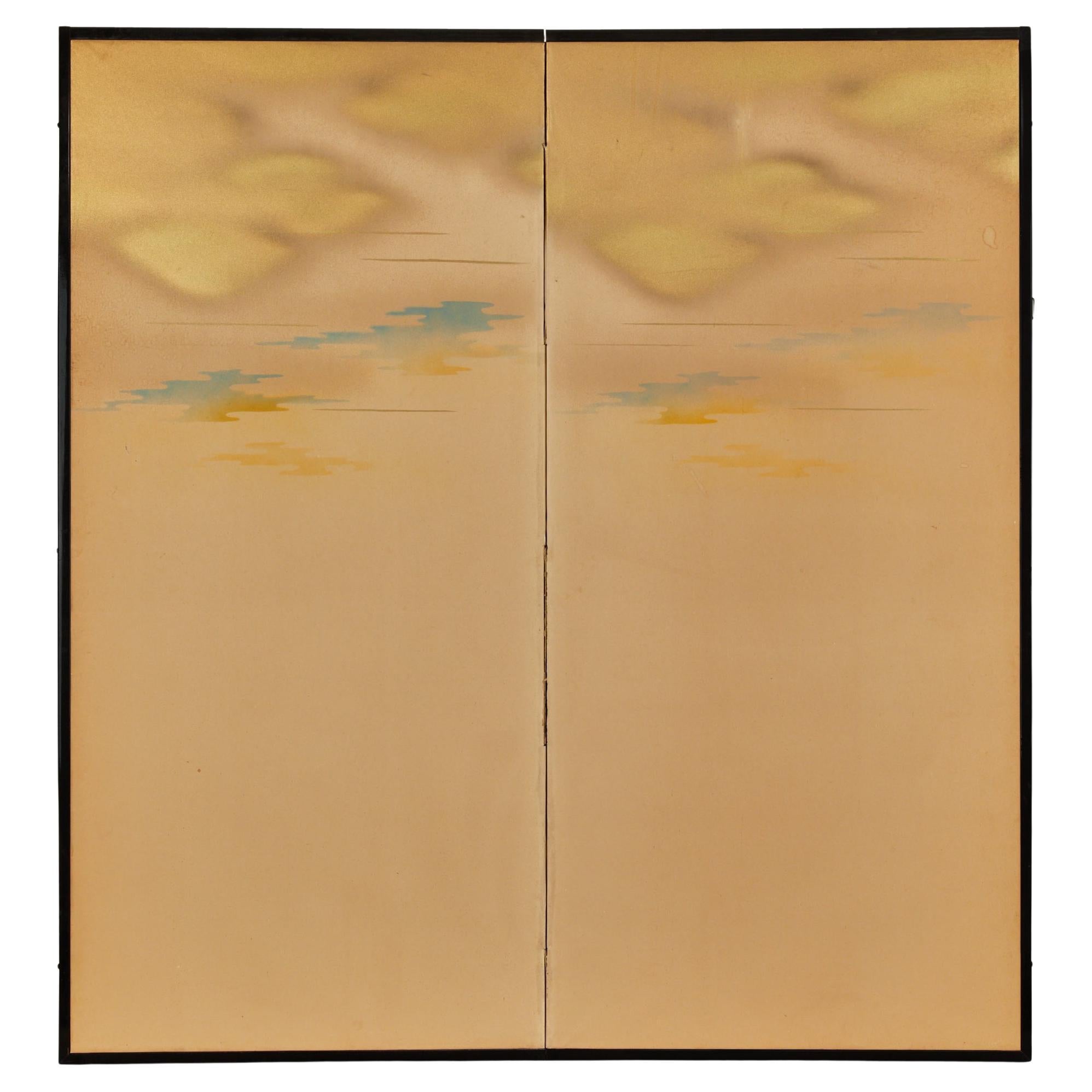 Japanese Two Panel Screen: Clearing Skies For Sale