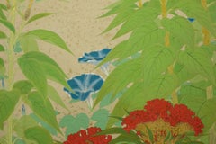 Japanese Two-Panel Screen, Cockscomb and Morning Glories
